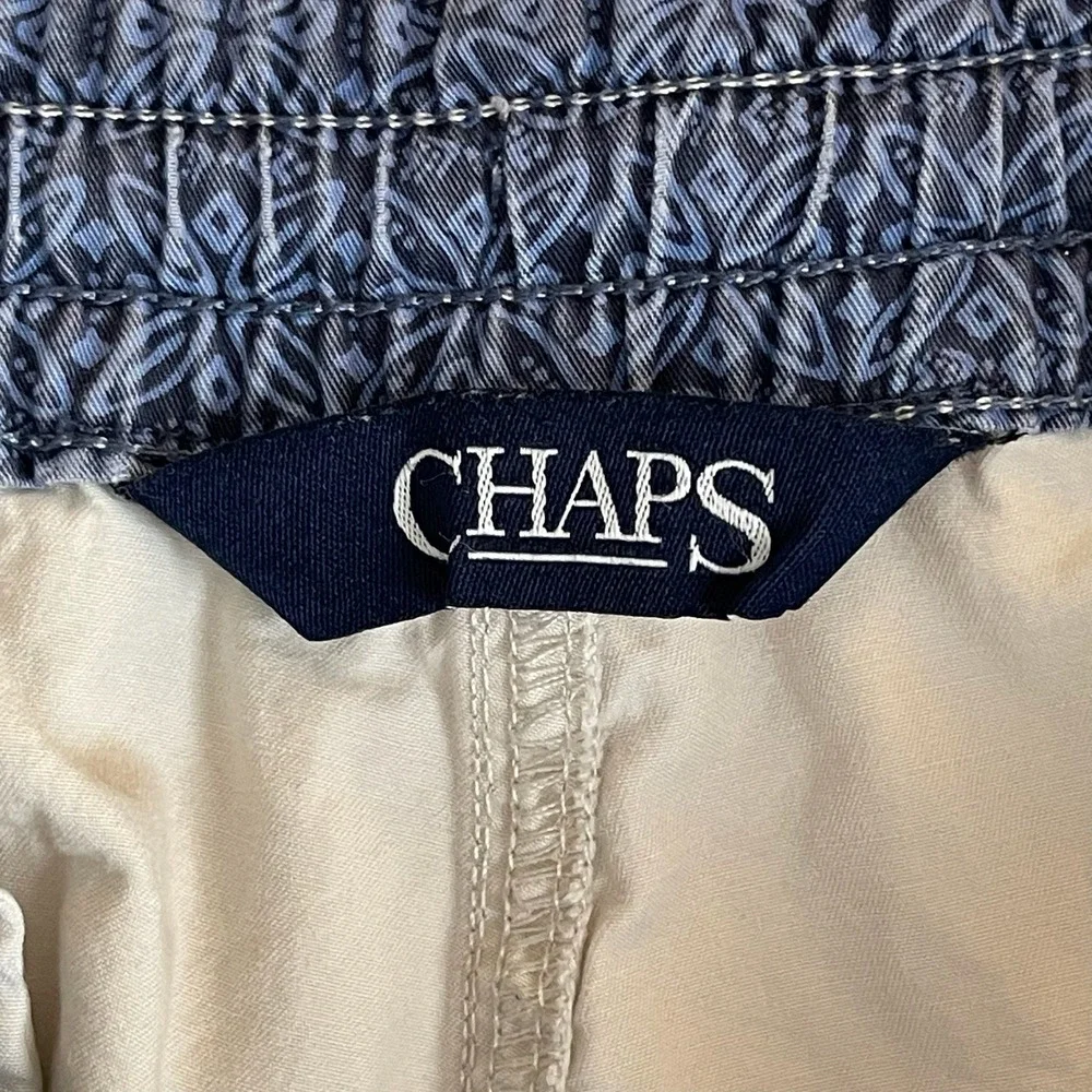 Chaps Men's Beige Elastic Waist Drawstring Cotton Chino Shorts Size Large